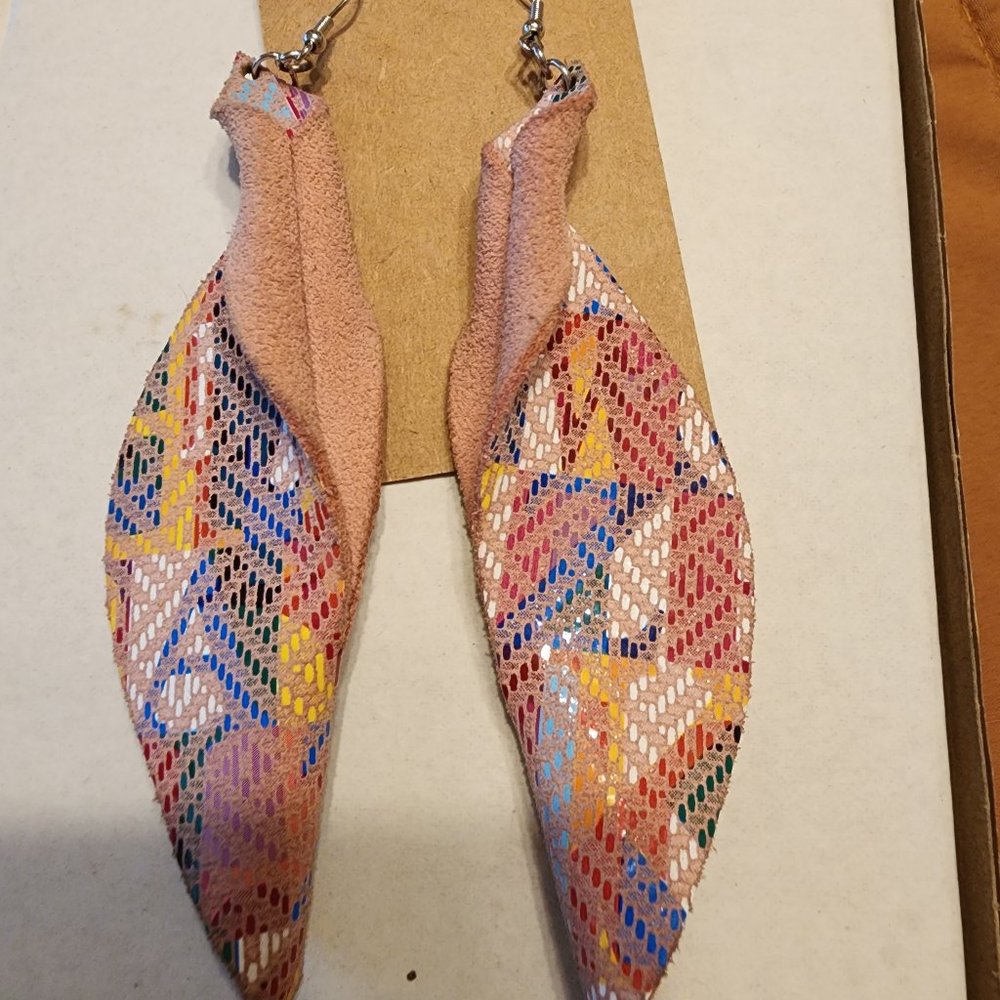 Pink multi color  leather earrings